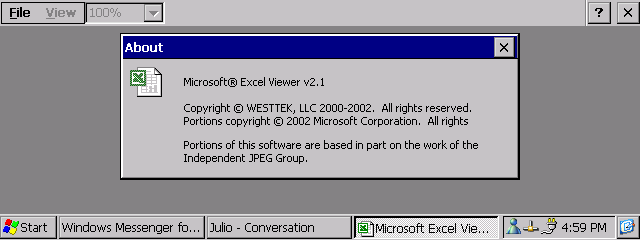 Windows CE .net 4.1 Excel Viewer